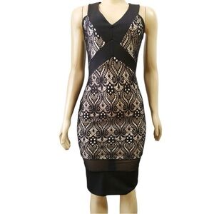 Almost famous Black & Beige lace Bodycon Women's Dress Size medium sleeveless